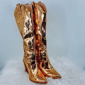 Fashion Nova Gold Faux Reptile Print Cowboy Boots